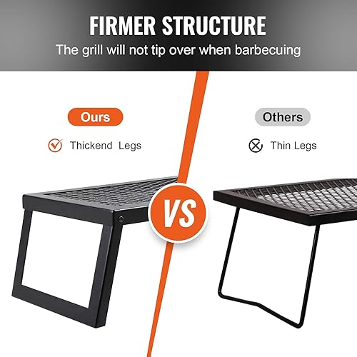 Miniatura 4 de VEVOR Parrilla plegable para fogata, rejilla de malla de acero resistente, rejillas de campamento portátiles de 18 pulgadas sobre hoguera, equipo de