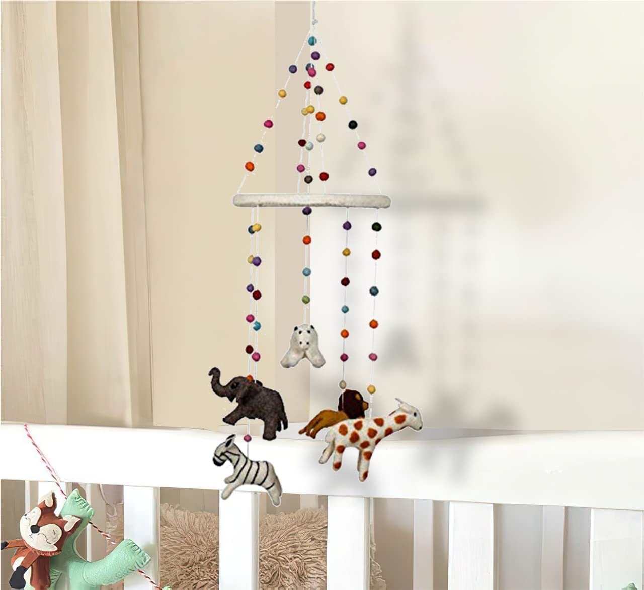 Baby Mobile Animal Nursery Handmade DIY Hanging Mobiles Needle Felted  Biodegradable,Gift Item (Baby Mobile Animal Safari Nursery)