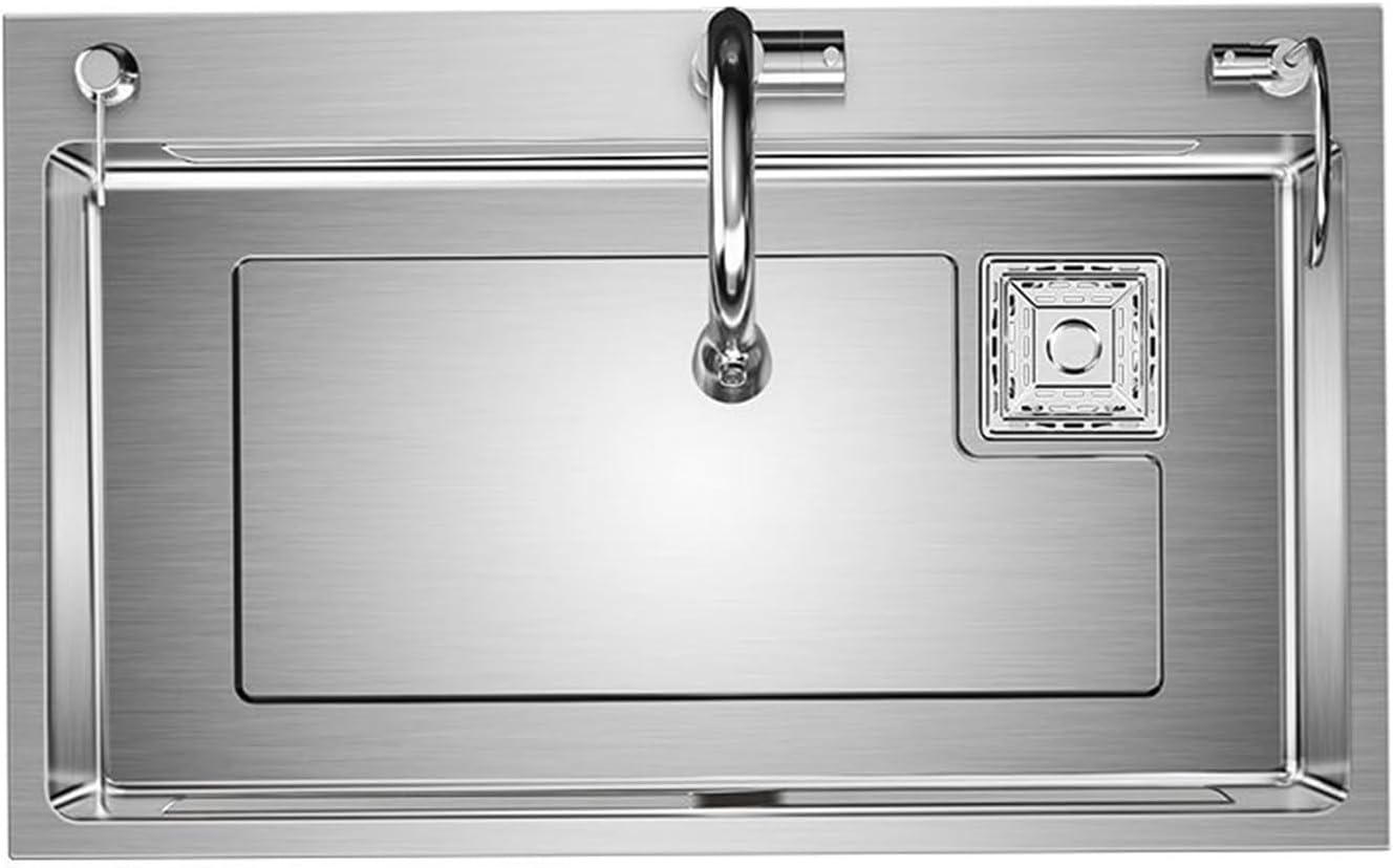 Kitchen Sink Large Single Tank 304 Stainless Steel Side Row Vegetable Wash Basin Household Understage Basin Waterfall Sinks(C3-6545)