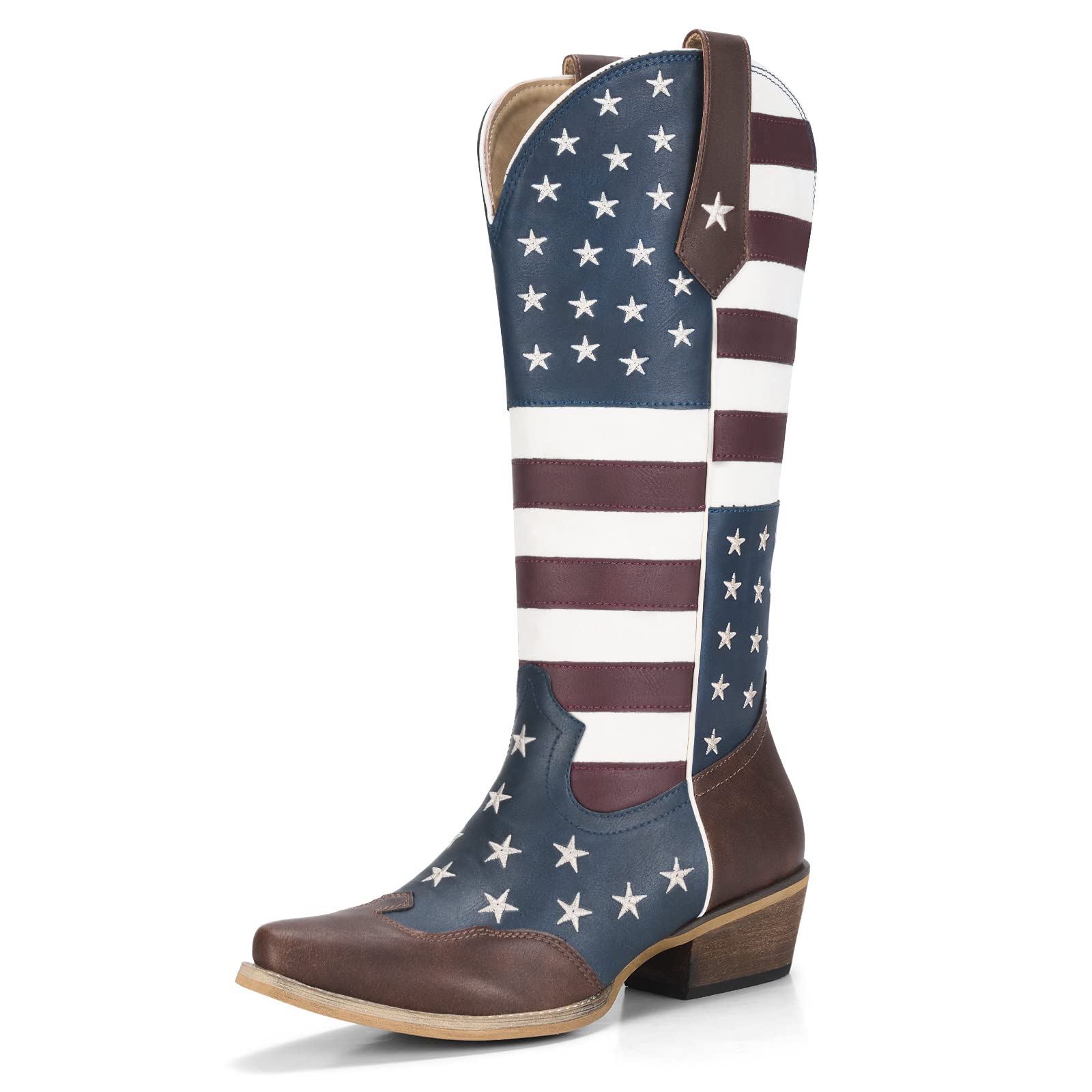 Rollda Western Boots Women Cowboy Boots American Flag KneeHigh Cowgirl