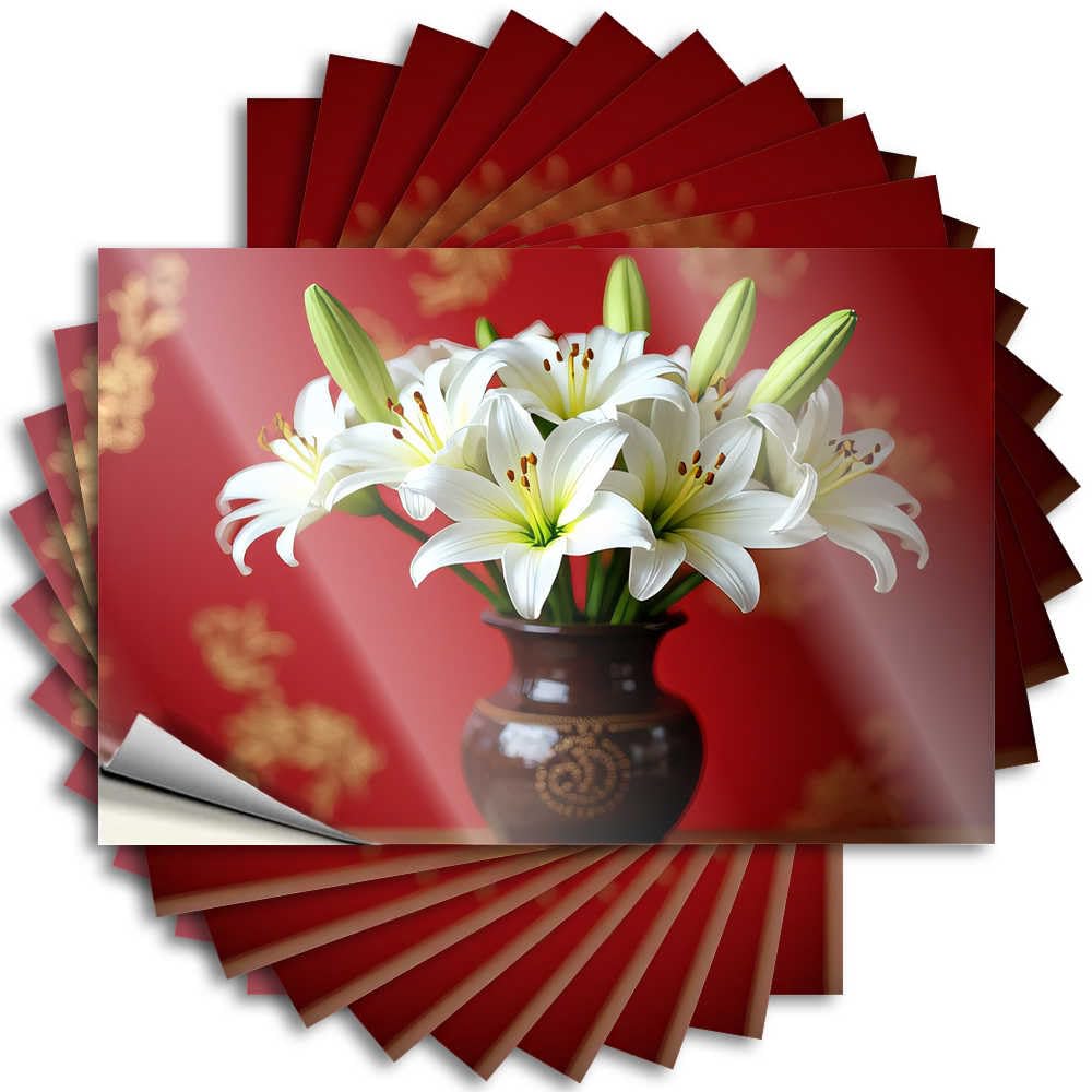 Abipuir - Funny Bumper Stickers, White Lilies in Brown Vase on Red Background 10 Pcs for Men Cave Funny Signs for Men (12 x 18 cm)