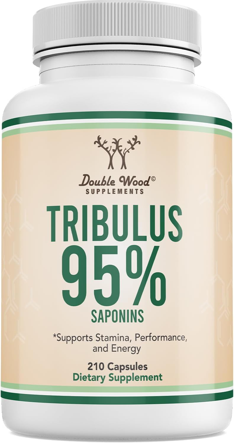 Tribulus Terrestris for Men (Purest 95% Saponin Content) 210 Capsules, 1,000mg Concentrated Fruit Extract (Third Party Tested, Vegan Safe, Non-GMO) for Stamina and Energy by Double Wood