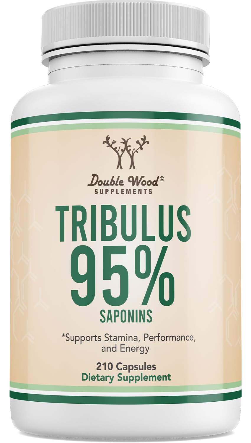 Tribulus Terrestris for Men (Purest 95% Steroidal Saponin Content) 210 Capsules, 1,000mg Concentrated Natural Fruit Extract, Testosterone and Libido Support by Double Wood Supplements