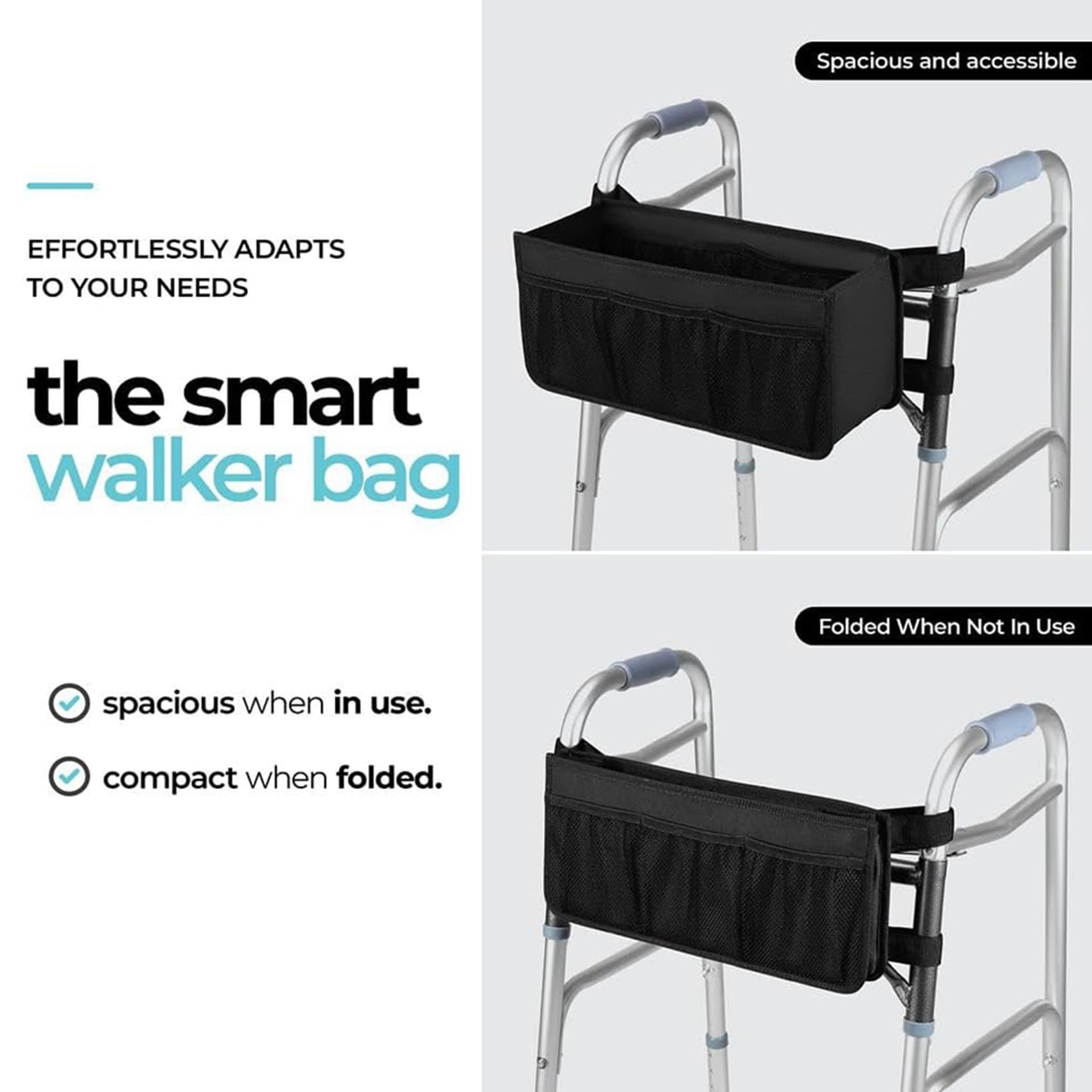 2X Cesta para Andador, Bolsa para Andador, Portavasos para Andador, Cesta para Andador Plegable, Bolsa de Almacenamiento para Andador Plegable