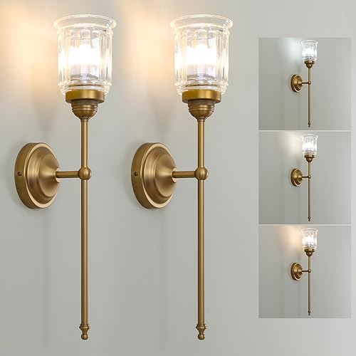 Miniatura 9 de HEQIQEH Juego de 2 apliques de pared recargables vintage con pantalla de vidrio transparente con flecos, regulables, sin cables, con control remoto,