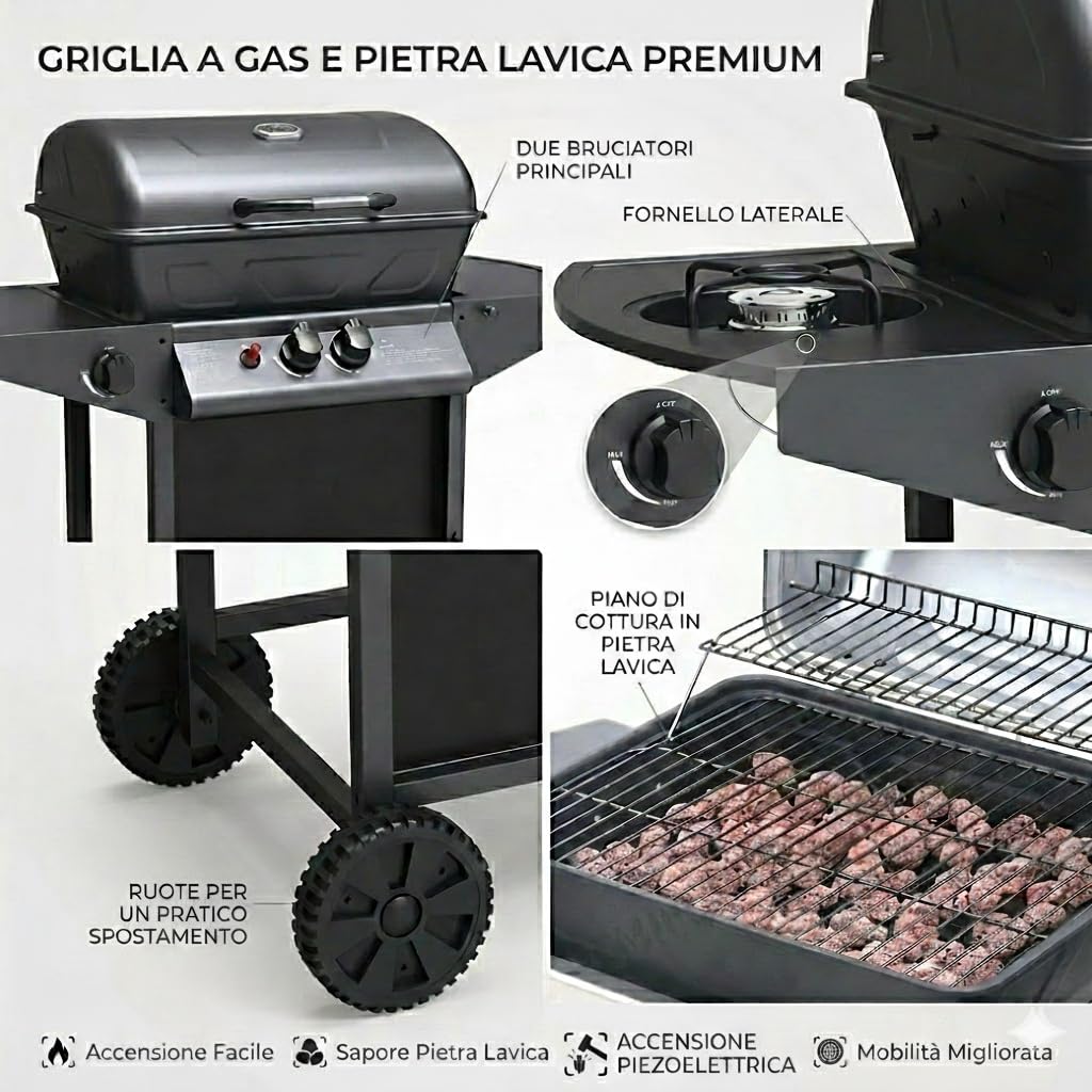 Ambra Garden Alabama Barbecue a Gas 2,9Kw z Pietra Lavica