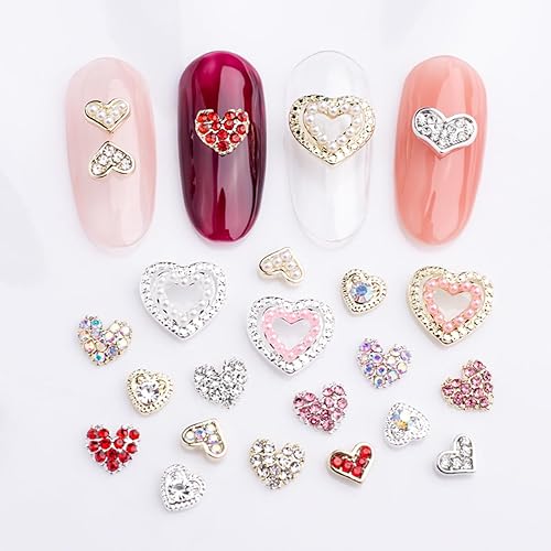 Dijes 3D para uñas de corazón para uñas, calcomanías de diamantes de imitación 3D, dijes de uñas de cristal de amor, dijes de uñas de aleación de