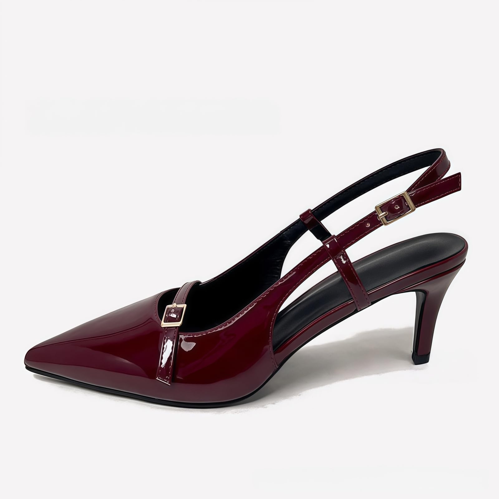 Damskie szpilki ze szpiczastym noskiem, patchworkowe, patentowe, wsuwane czółenka z klamrą i paskiem, buty robocze na wiosnę, lato, 8 cm, Hollow Out Czerwony, 37.5 EU
