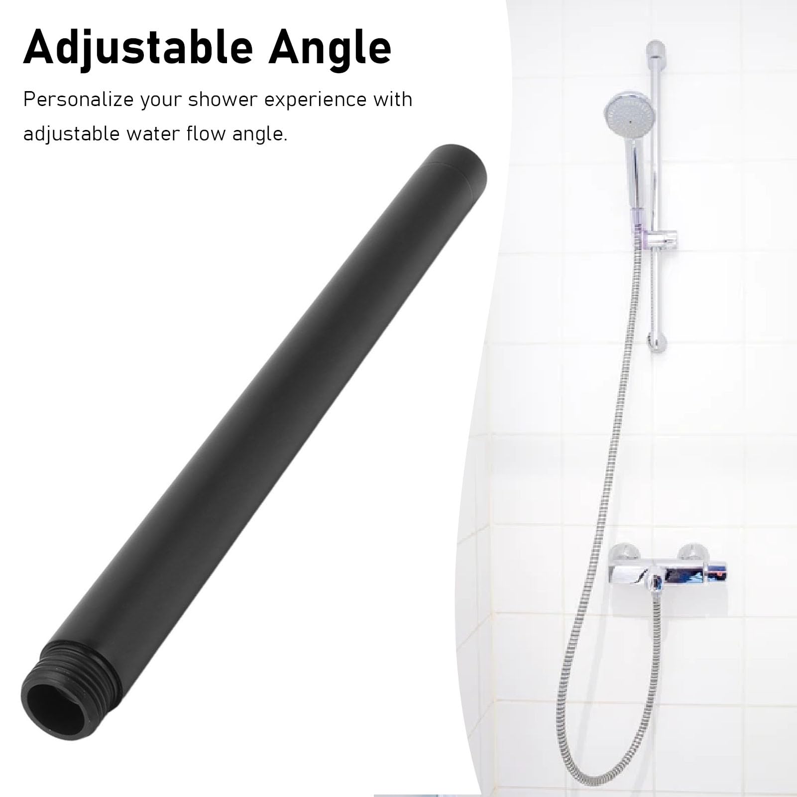 Prolunga Braccio Doccia in Acciaio Inox, Tubo Doccia Nero Massiccio, Antiruggine, Estensione per Soffione Doccia, Sottile