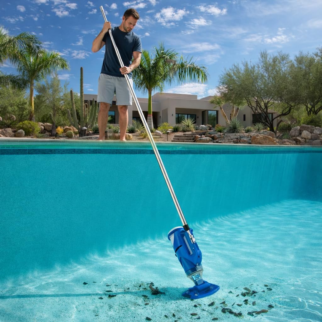 Rechargeable Cordless Pool & Spa Vacuum, 8 in Handheld Hoseless Pool Cleaner, 45 Min Runtime, Lightweight Design for In-Ground & Above-Ground Pools