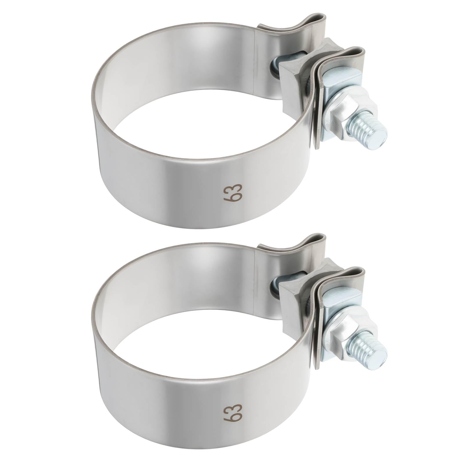 LT Easiyl 2pcs 63mm Stainless Steel Exhaust Pipe Clamp Adjustable M10 Bolt Adjustable 65–69mm Suitable for Automotive Exhaust Pipes