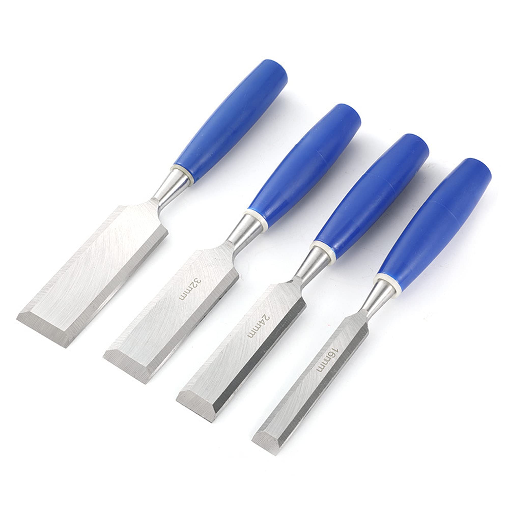 Set 4 Scalpelli Per Legno Professionali – Acciaio Cr-V Con Manico In Plastica E Tappo In Ferro – 1/4, 1/2, 3/4, 1 Pollice – Ideale Per Falegnameria E Intaglio