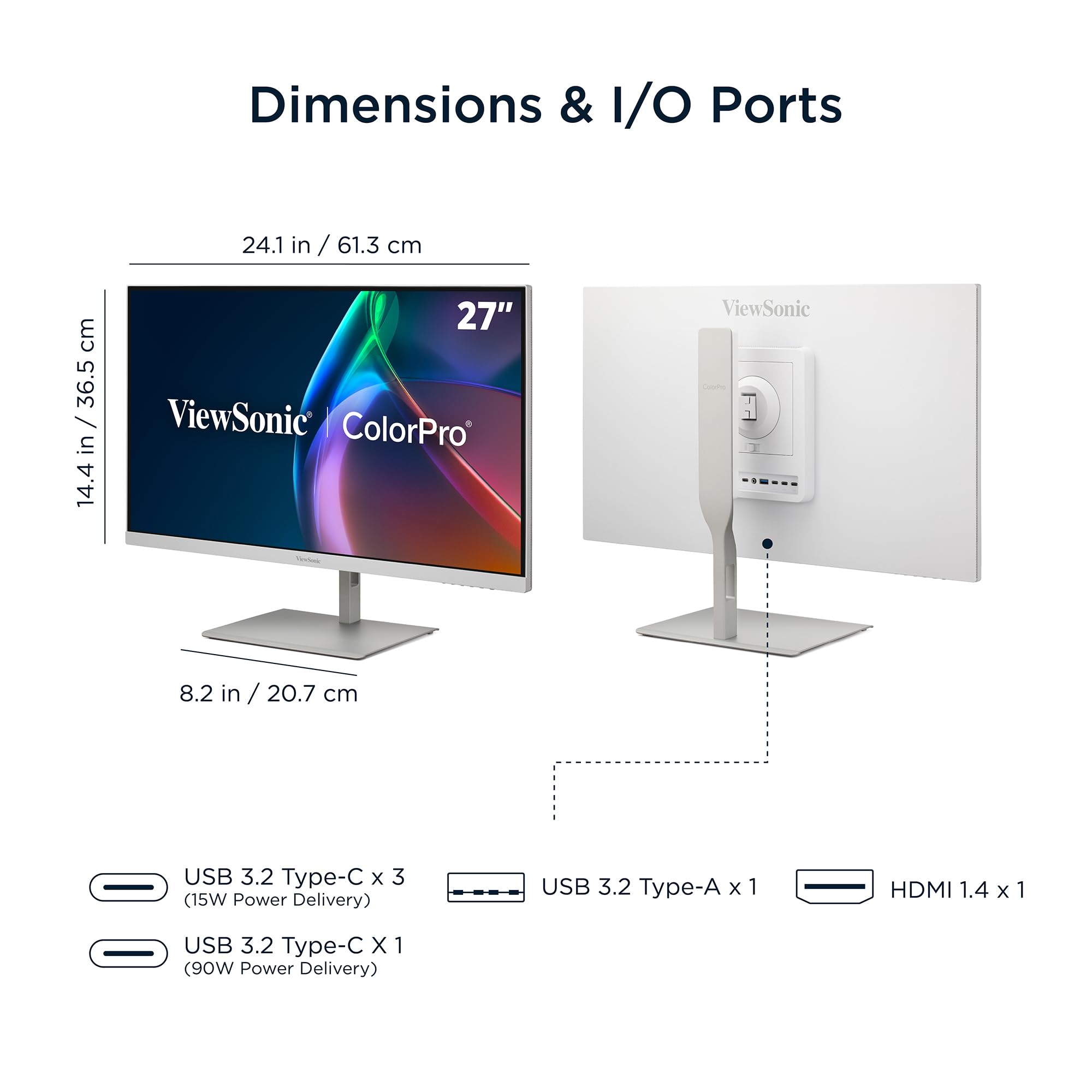 ViewSonic ColorPro VP2766-2K-W Monitor de 27 pulgadas 2K QHD, validado Pantone, Delta E<2, 100% sRGB, 90W USB-C, 120Hz, monitor creativo para diseño gráfico y edición de video, ergonómico, sin