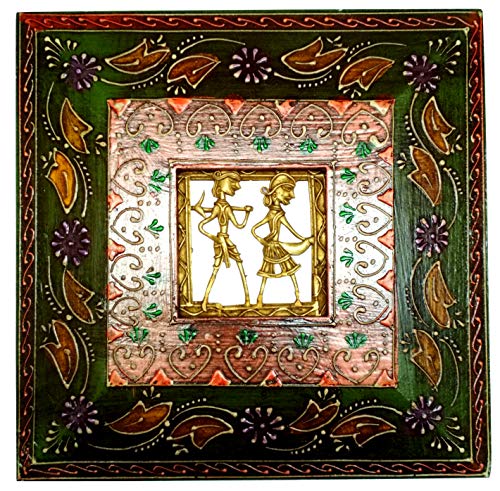 Artisanat Dokra objet déco murale laiton cadre bois ethnique salon 11656