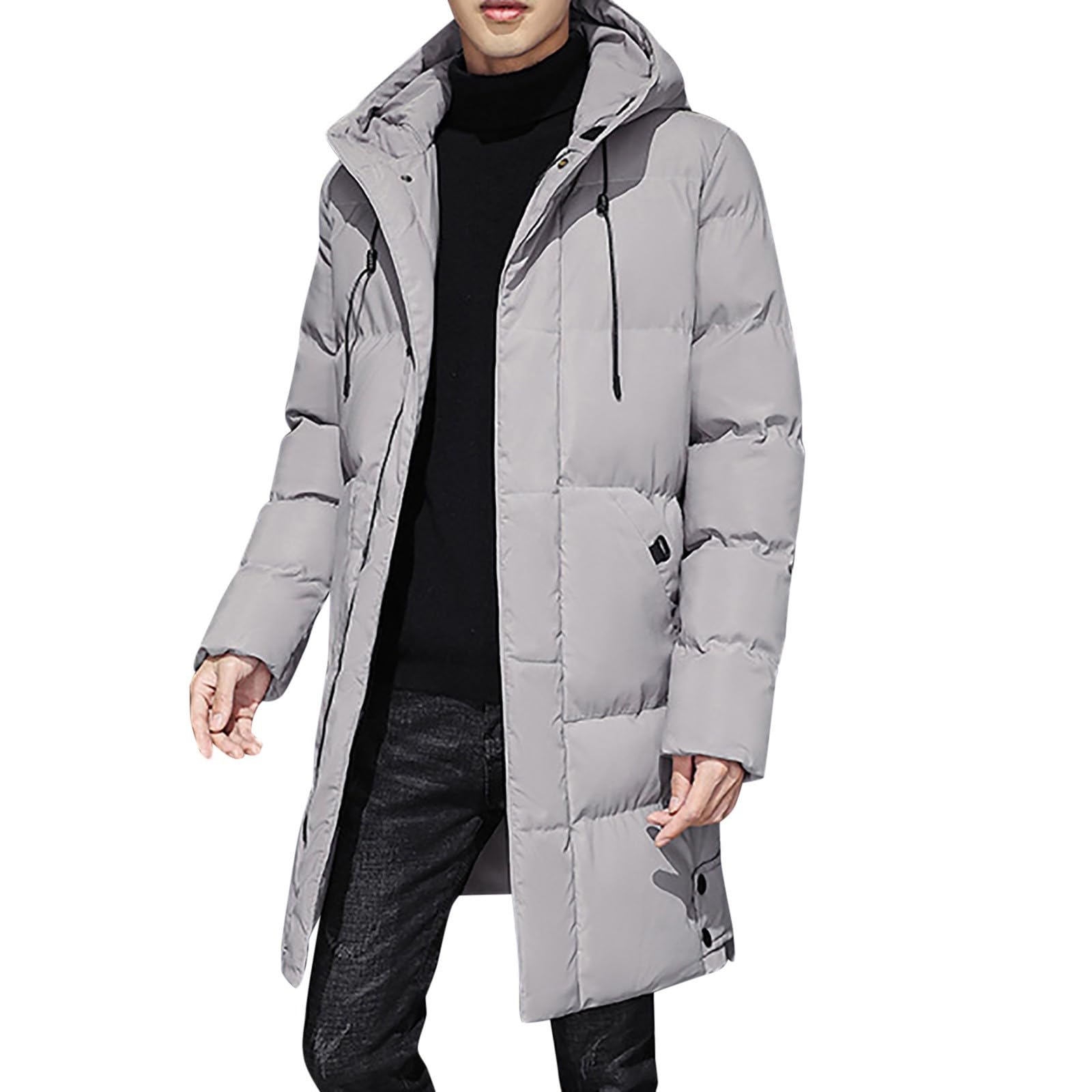 Generisch Chaqueta de invierno para hombre, chaqueta larga de plumón, chaqueta cortavientos, abrigo de plumón de invierno, ligero, plegable, abrigo acolchado con capucha, chaqueta de entretiempo