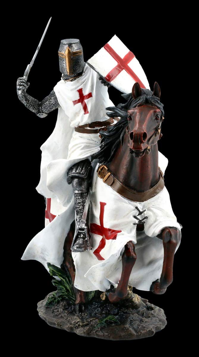 Cavalieri Templari Figura su Cavallo in Galoppo Templari, Figura-Decorativa, Articolo Decorazione, Mittelalter-Figur, H 25 CM