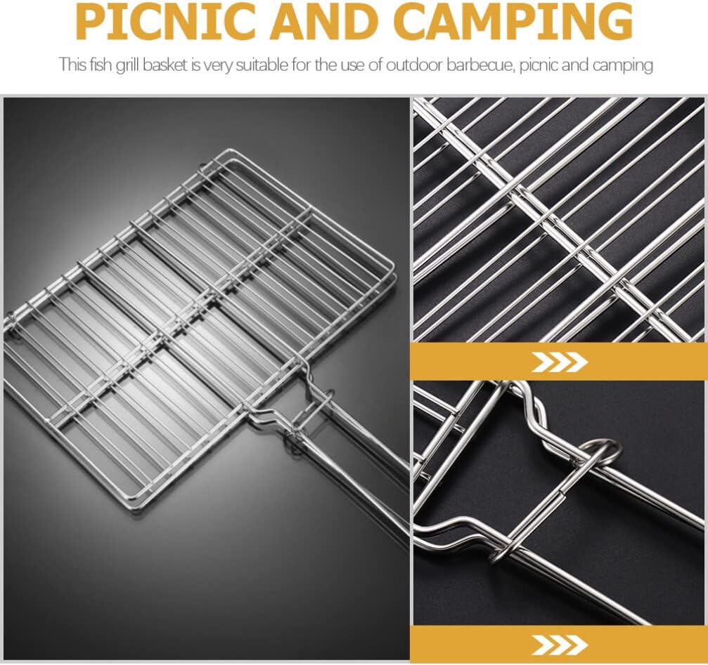 DOITOOL Grilled Fish Rack Rotisserie Basket for Grill Grilling Baskets for Outdoor Grill Accessories Bbq Grill Fish Basket for Grilling Grilled Fish Clips Stainless Steel Man Fold