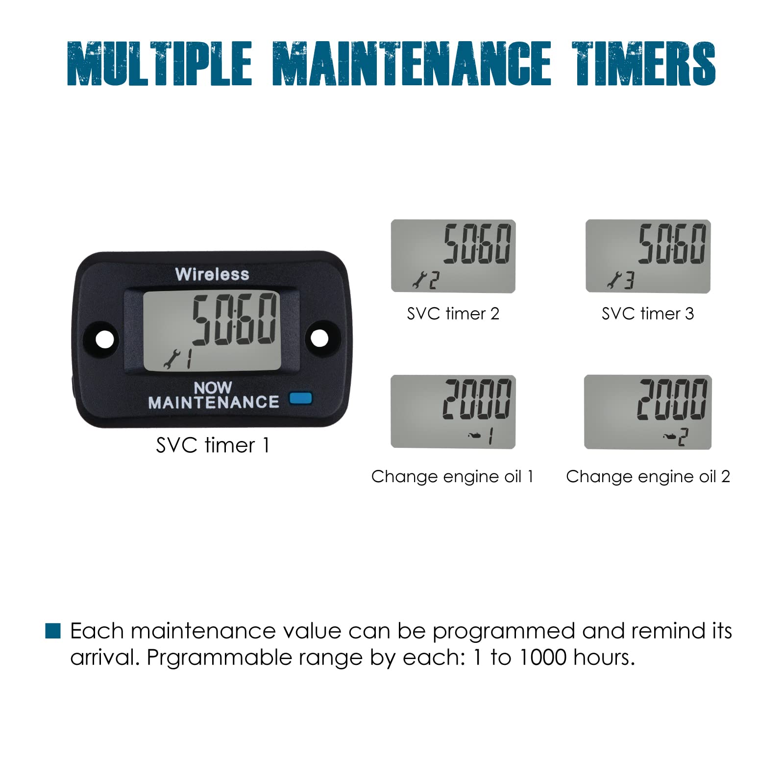 Runleader Contaore digitale attivato a vibrazione, promemoria di manutenzione, design wireless, adatto a qualsiasi motore a gas o diesel, funziona su tosaerba, generatore, compressore, spazzaneve