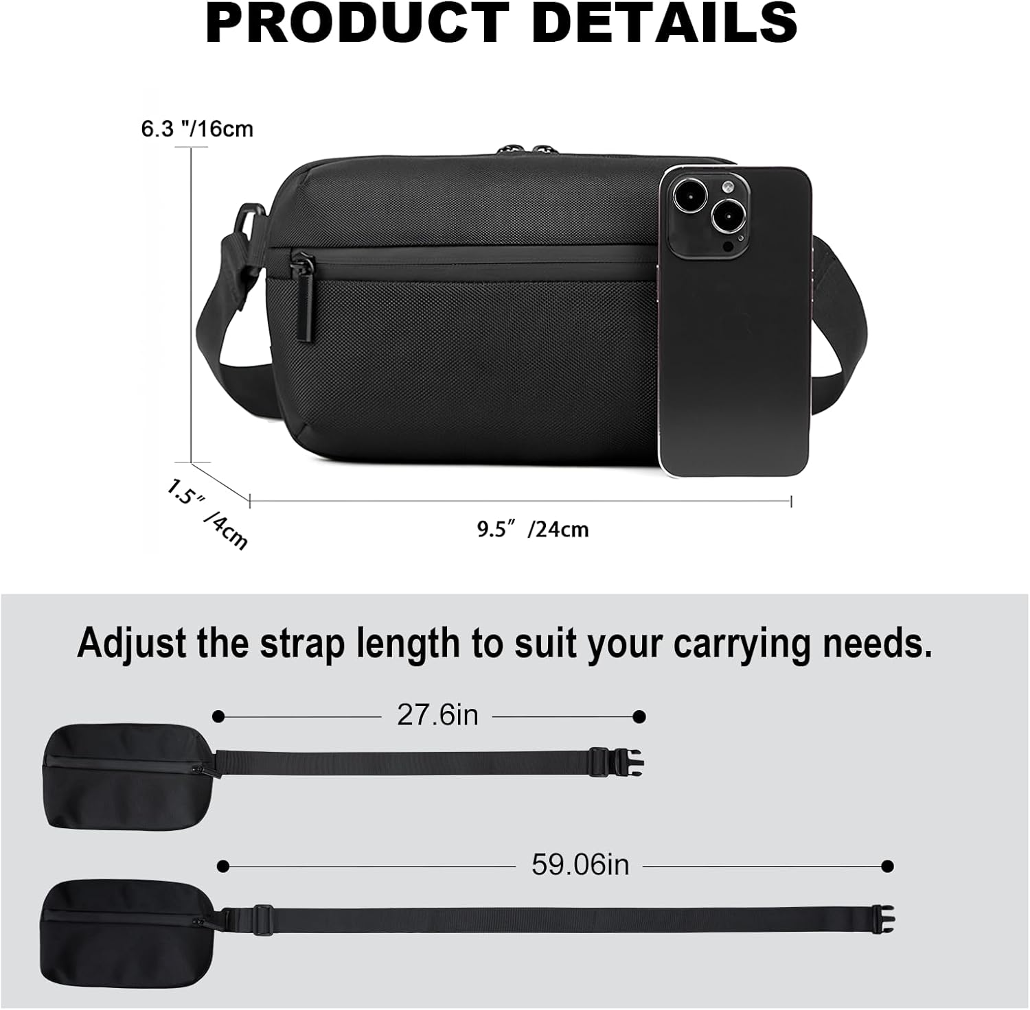 Long Keeper Small Sling Bag for Men Women Minimalist Crossbody Shoulder Chest Bag Waist Fanny Pack for Gym Travel Daily Use (Black) - Image 2