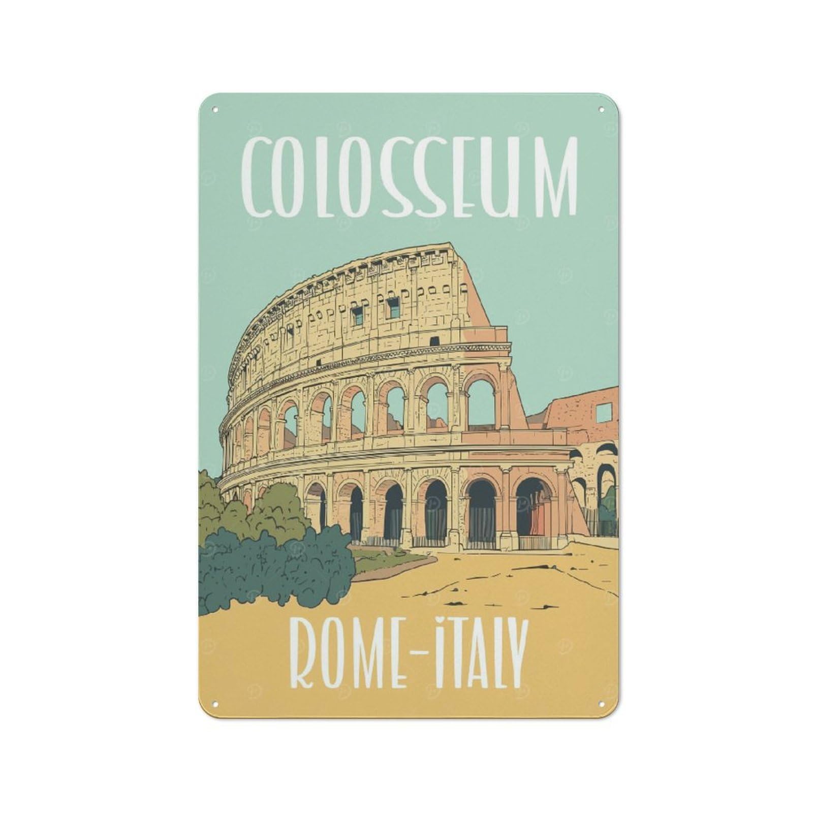 Junmoney Style-19 Vintage Colosseum Rome Italy Poster Metal Wall Art Sign 30X20cm, Old Style Wall Plaque For Bedroom, Office, Home Bar Or Dining Room