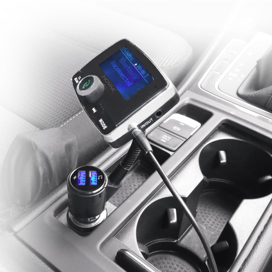 NOVAK Trasmettitore wireless BT V4.2 con antenna DAB Digital Radio e microfono incorporato per chiamate e assistenza vocale. - Ricarica Wireless, Auricolari Bluetooth