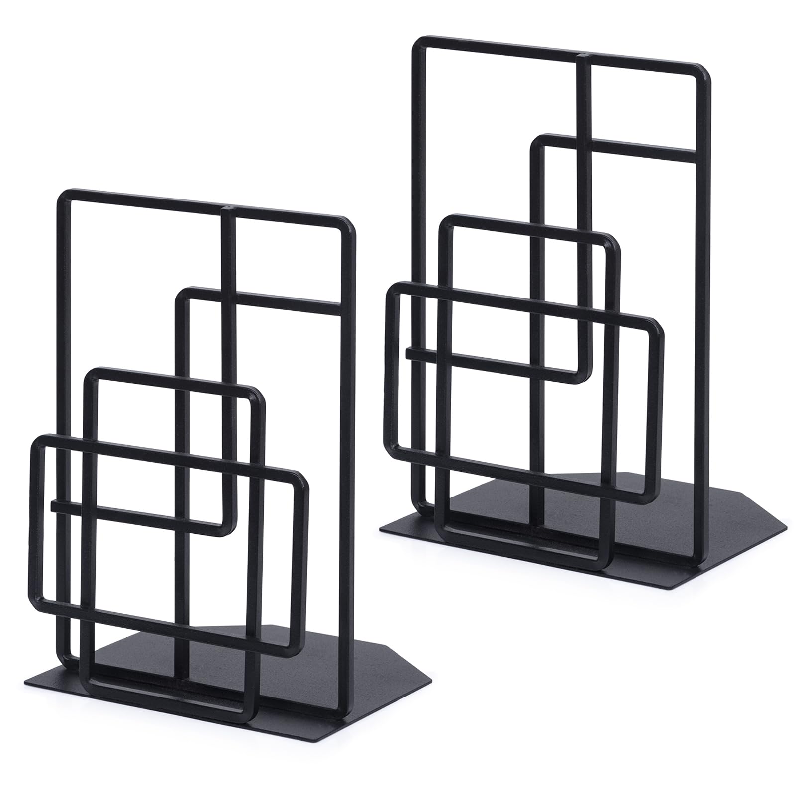 Book Ends Heavy Duty, Decorative Black Bookends for Shelves, Window Lattice Design