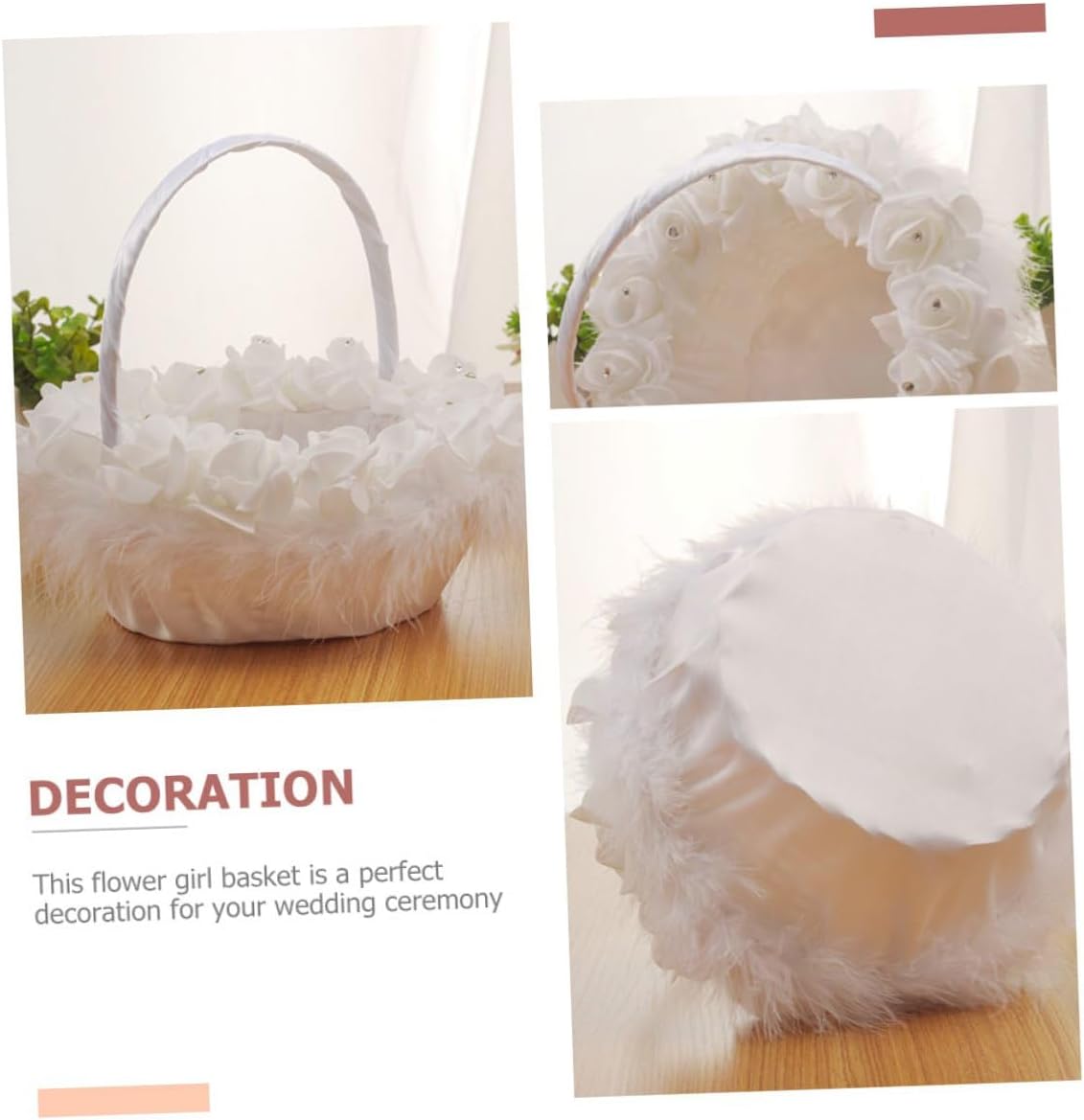 ARTIBETTER White Handheld Wedding Flower Basket for Flower Delicate Ceremony Basket for Wedding Supplies for Bridal Events