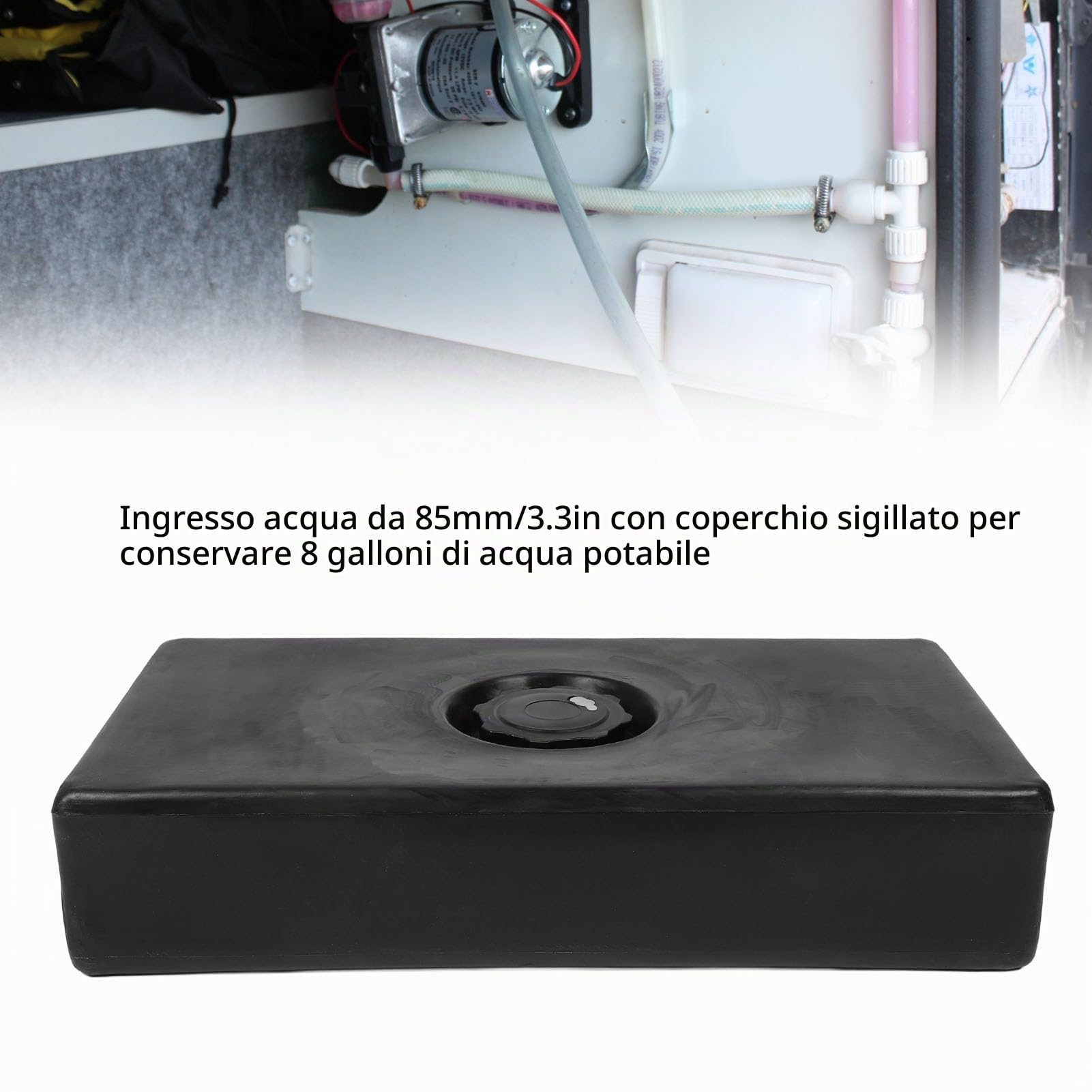 Luocute Serbatoio dell'Acqua per 8 Galloni, 30 Litri 26 X 13,4 X 5,5 Pollici Serbatoio di Stoccaggio per Acqua Dolce o Grigia LLDPE, Resistente agli Urti a Tenuta Stagna Nero