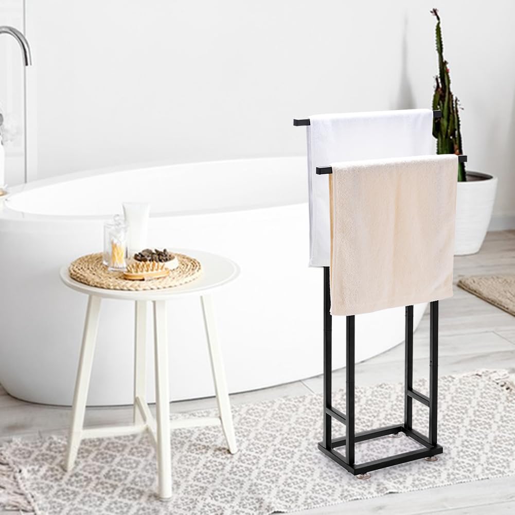 Toallero de pie Toallero independiente negro Toallero sin agujeros Soporte para toallas de baño Toallero para barra de toallas Soporte para decoración de baño, sala de estar, cocina