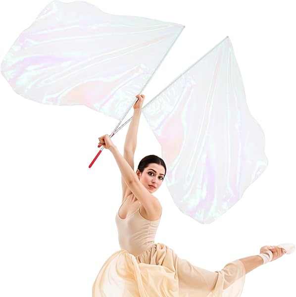 Piriuuo 2 Pcs Worship Flags for Dance, 27.5"x31.5" Praise Dance Flag with Scalable Rod Praise Flags for Worship Dancer Outdoor Practice Performance, Semicircle Angel Wing Design(White)
