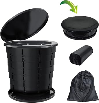 Portable Camping Toilet Bucket | Folding Retractable Potty for Adults With Bags | Outdoor Camp Boat Toilet
