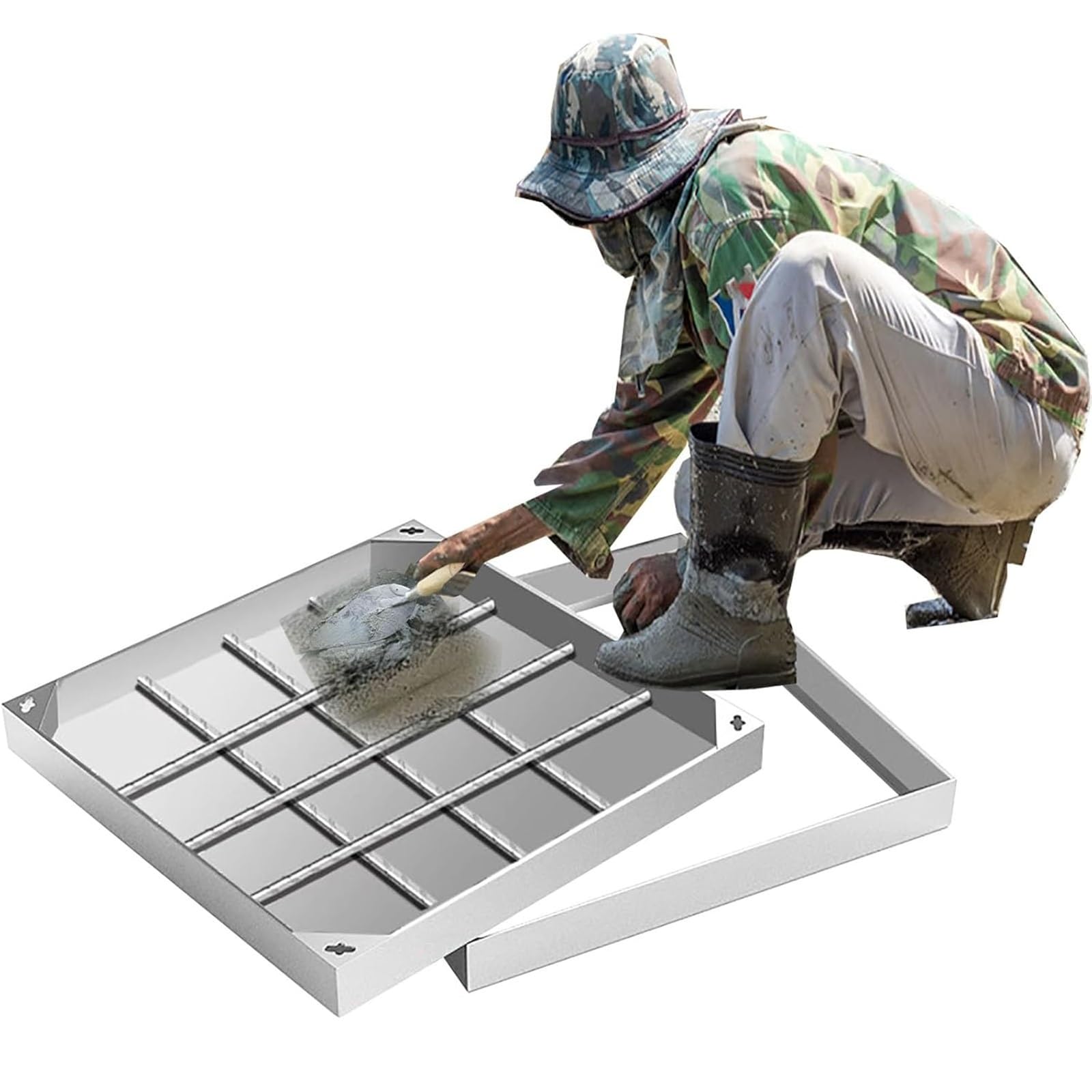 304 Stless Steel Manhole Cover Recessed Square Sewage Lid Heavy Duty Invisible Septic Tank Access 300x300mm for Driveways Patios and Pavements