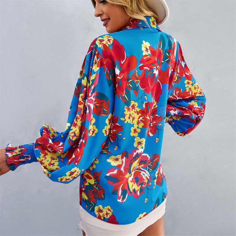 AELSON Women's Casual Boho Tops Floral Print V Neck Long Sleeve Blouse Button Down Shirts - Image 6