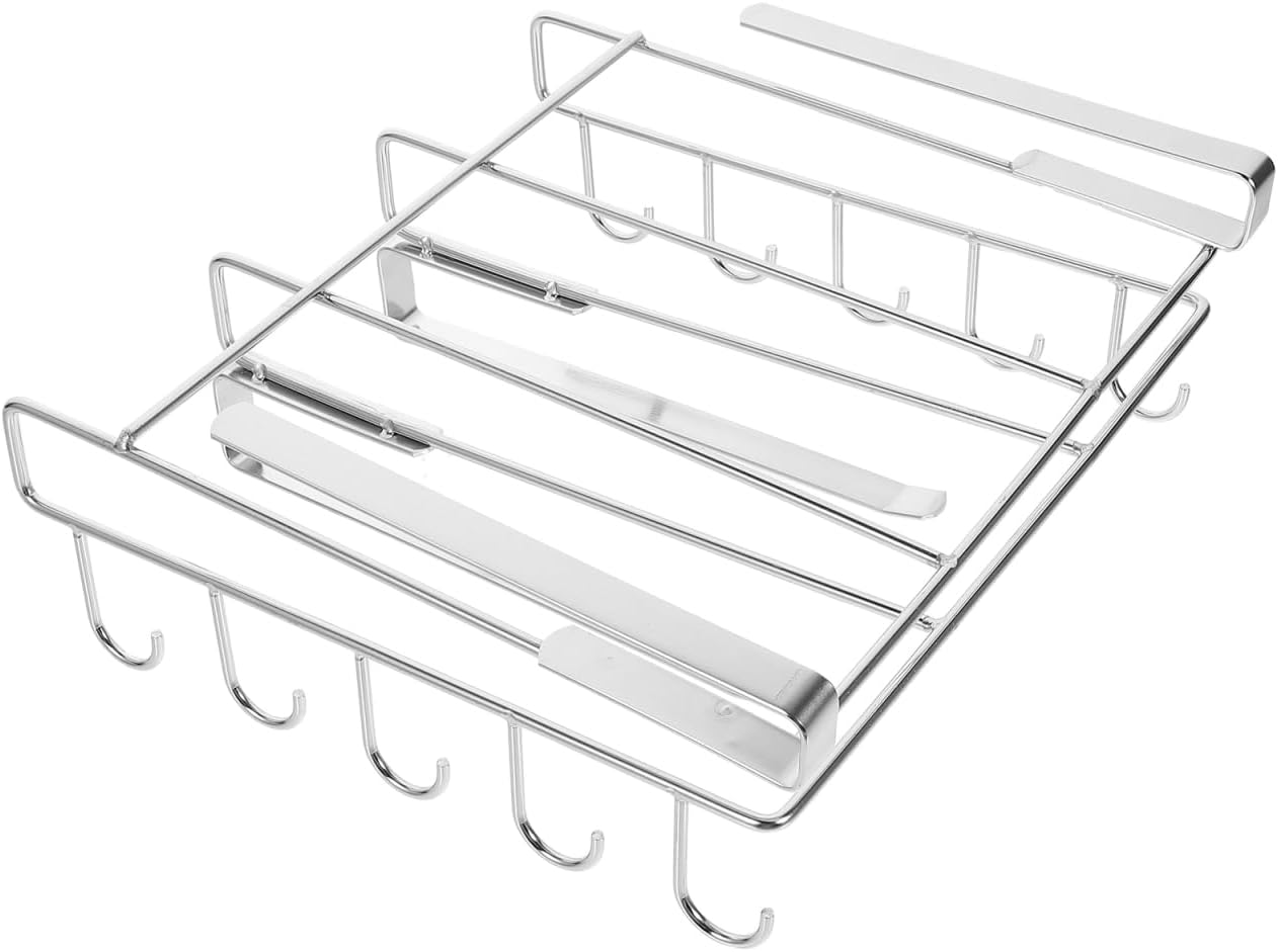 ABOOFAN Shelf Under Wall Cabinet Mug Hanger Coffee Cup Holder Glass Holder Glass Cabinet Metal Hanger Kitchenware Metal Pooper Scooper Cutting Board Stainless Steel Glasses Frame