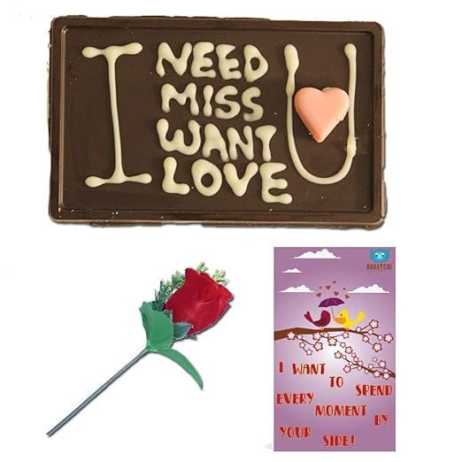 BOGATCHI Handwritten Chocolates Valentine Day Gift for Boyfriend, Love Message 70g + Free Valentine Card + Free Rose