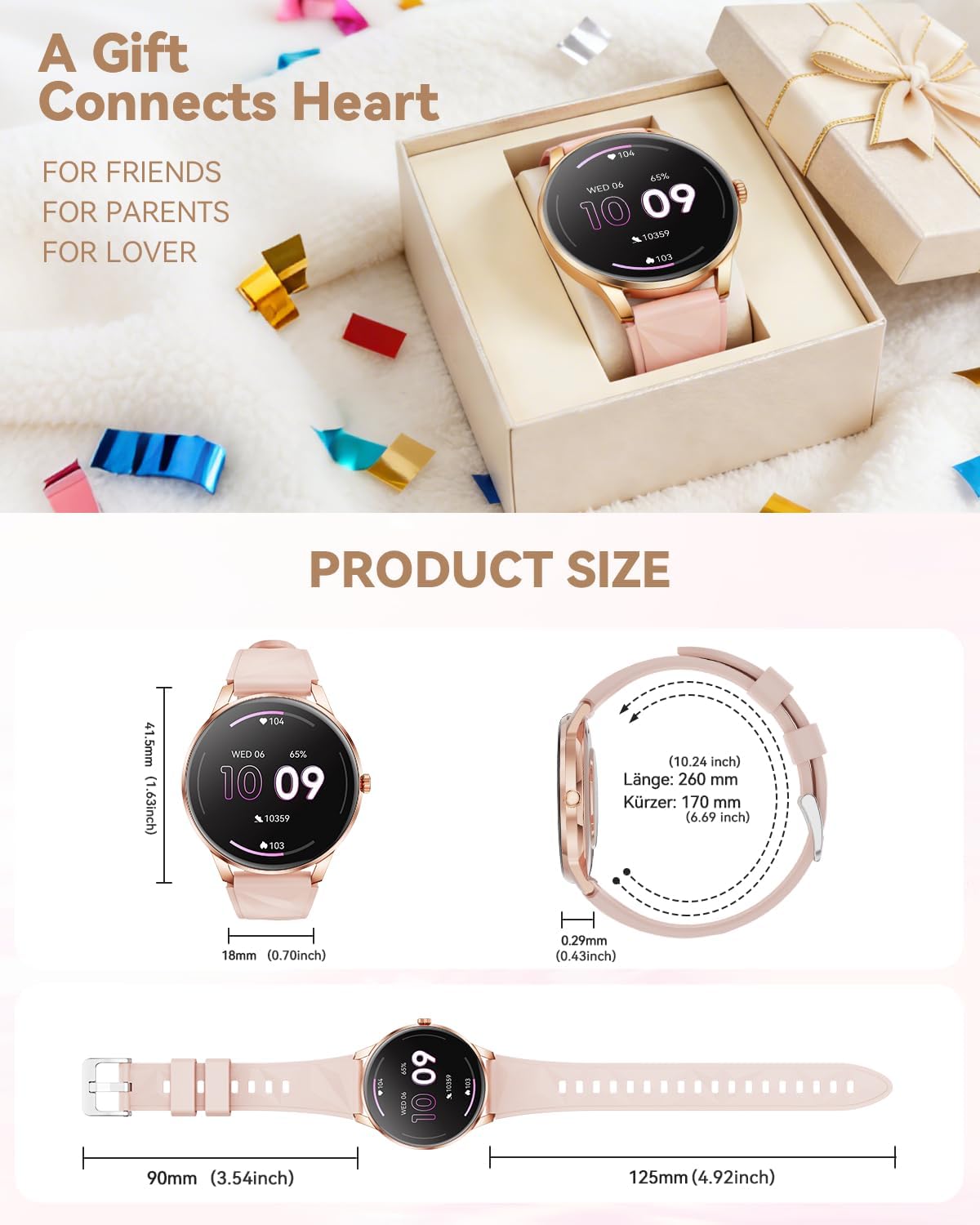 Smart Watch for Women Android/iPhone, 1.32" AMOLED Screen Smartwatch with Answer/Make Call/Fitness Tracker/Heart Rate/SpO2/Sleep Monitor/110+ Sport Modes, 2 Bands