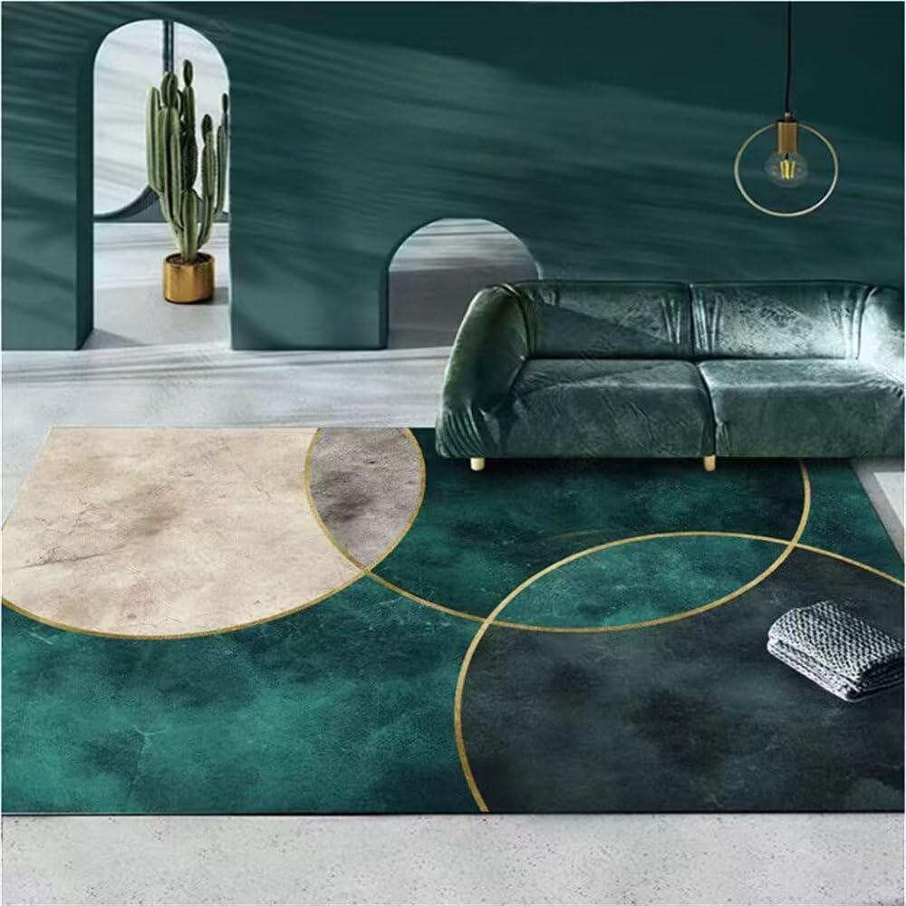 Tapis poils ras 120x160cm vert géométrique pour couloir et balcon moderne
