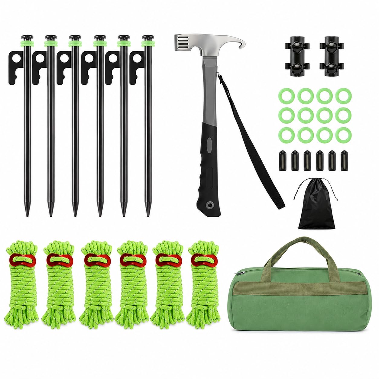 Robustes 21-teiliges Zeltzubehör-Set mit 20 cm Erdnägeln aus hochfestem Metall, windfest für Camping & Outdoor, reflektierende Abspannseile