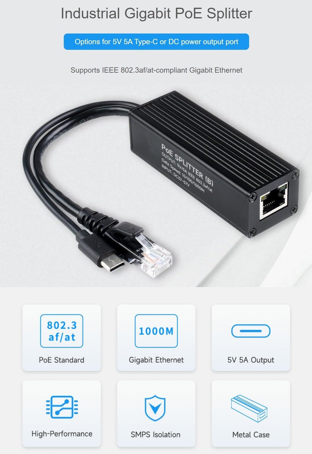 exkbさん専用 Amazon | 工業用ギガビットPoEスプリッター、5V 5A Type-C電源