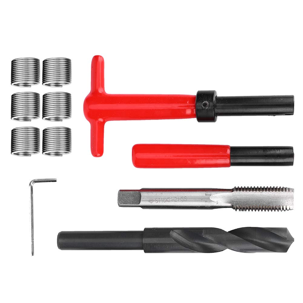11 Pezzi M16 x 2 Kit di Riparazione Filettatura, Strumento per Inserto Filettato Chiave per Trapano Ritorto in Acciaio Inossidabile per la Riparazione della Filettatura