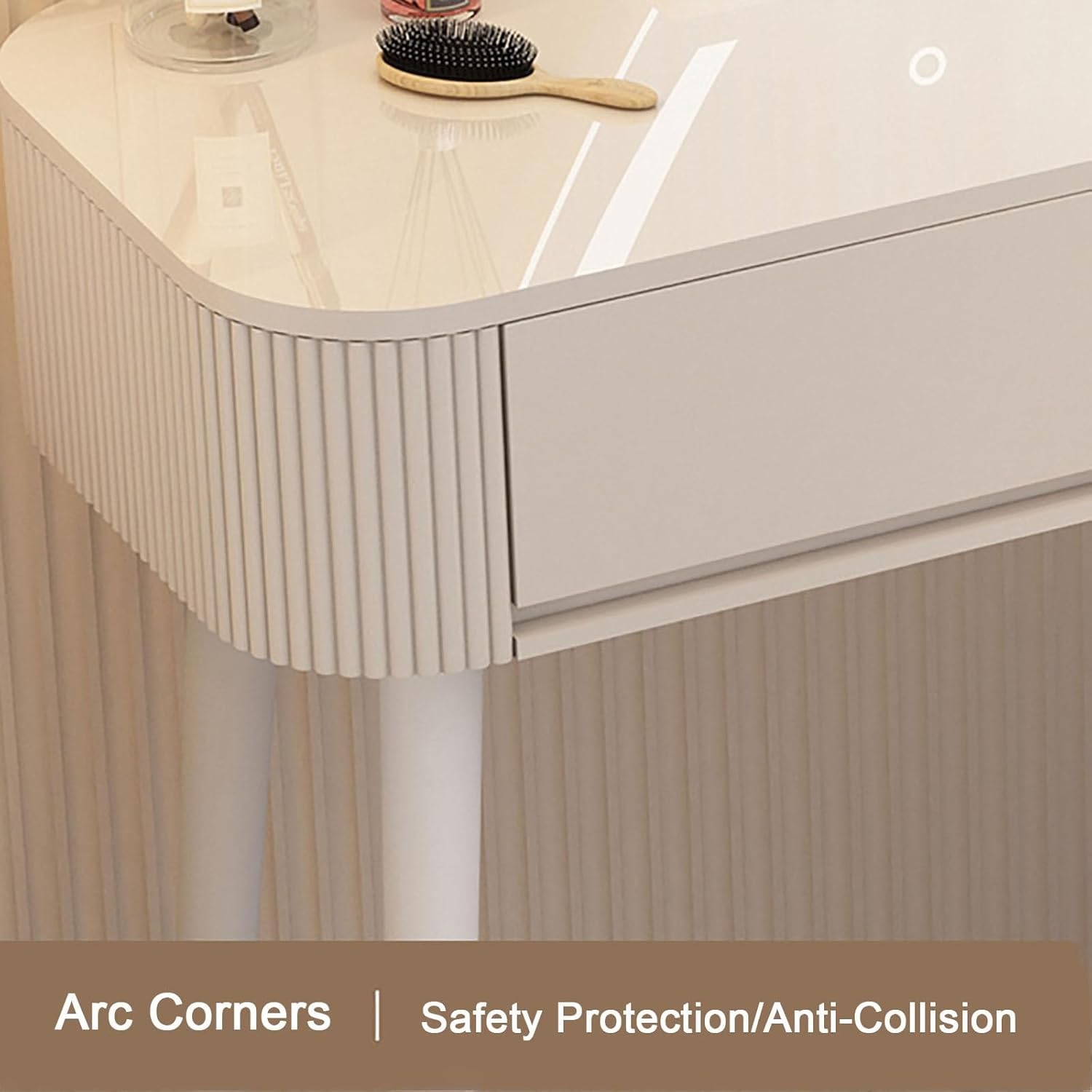 Biurko toaletkowe ze światłami i krzesłem, stolik do makijażu i toaletka do sypialni, stylowy biały design dla kobiet i dziewcząt