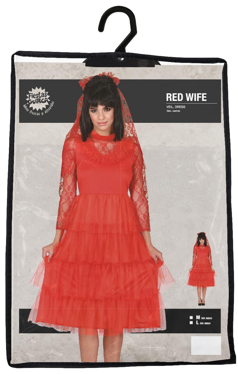 FIESTAS GUIRCA Red Bride Women Fancy Dress Costume - Red Wedding Dress and Veil - Halloween Costumes for Women Size M - Image 4