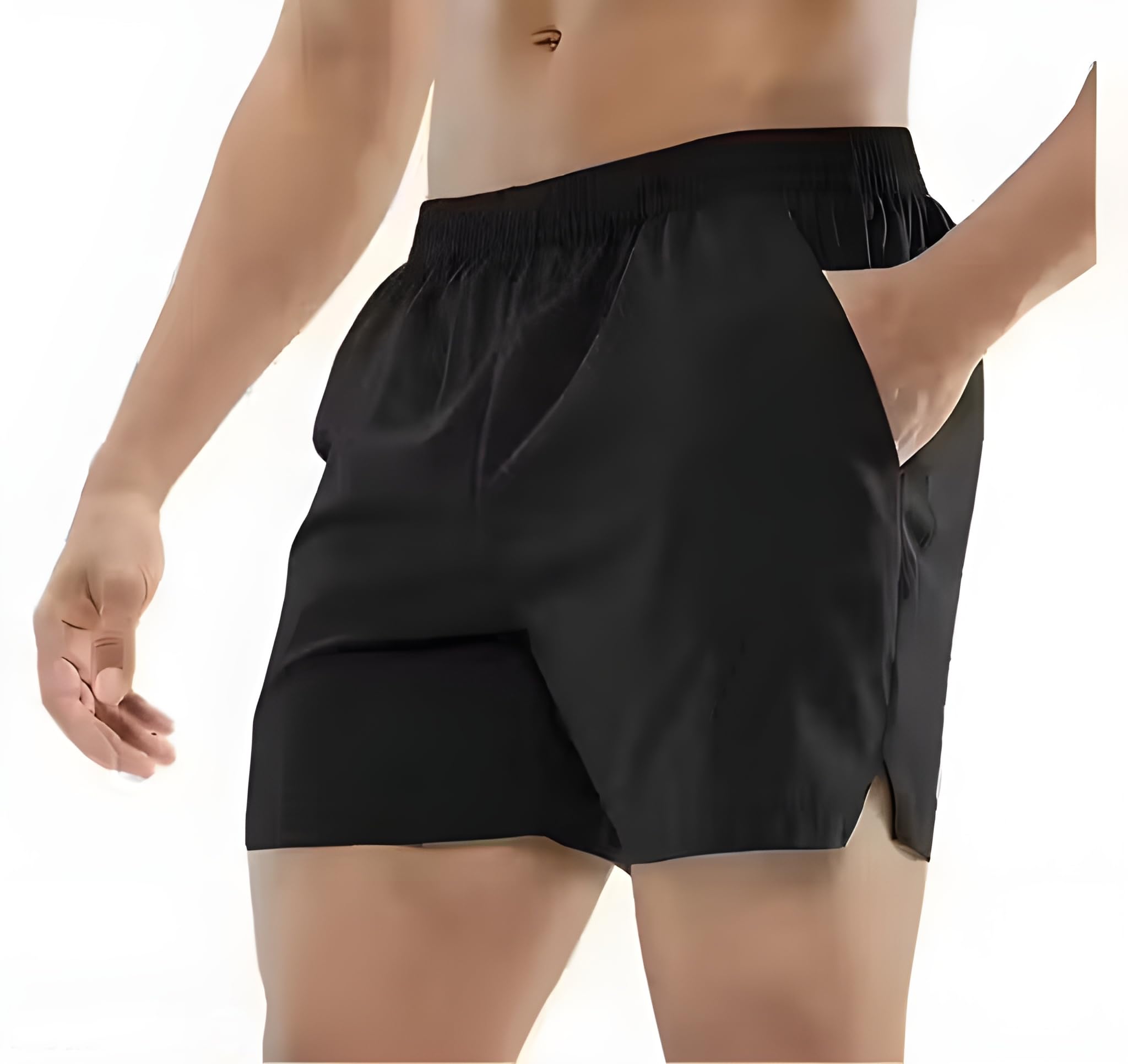 Men's Athletic Running Shorts, Cotton Blend, 2 Pockets, Black