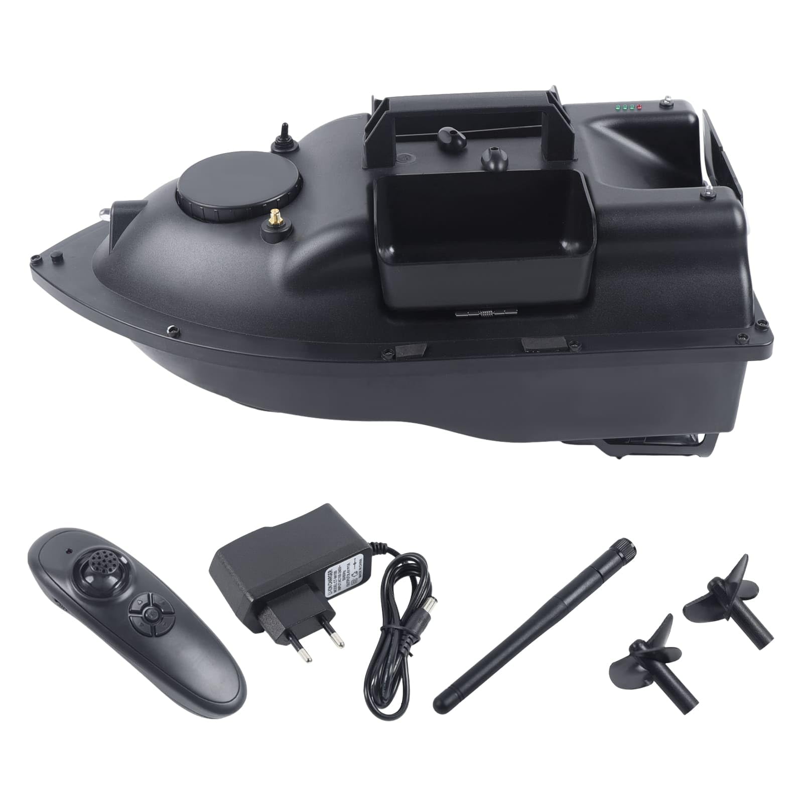 Barca di esche, Barca di avviatore telecomandato 500 m, 3 contenitori di esche, carico 2 kg, crociera automatica, batteria 5200 mAh, ideale per pesca in fiumi e laghi (nero)