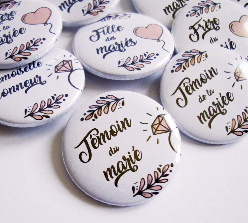 Badges de mariage pour témoins et famille, invités