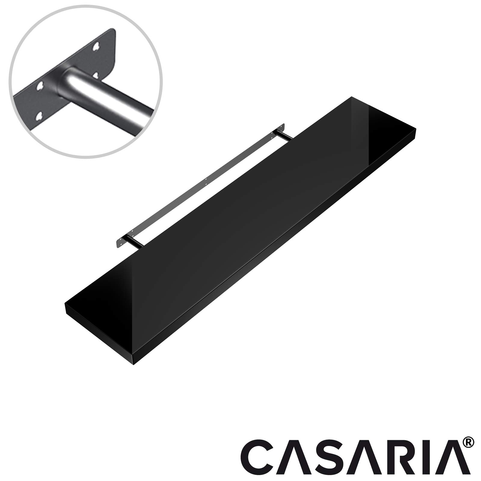 Casaria Regał ścienny drewniany z uchwytem 50-110 cm, wiszący, do kuchni, salonu, biura, łazienki, regał kuchenny, czarny, wysoki połysk, 50 cm