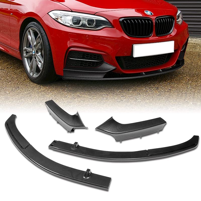 Front Bumper Lip fit for compatible with 2014-2021 BMW 230i M240i 220i M235i (F22/F23) 2-Series, Spoiler Air Chin Body Kit Splitter, Painted Carbon Fiber ABS, (M-Style)