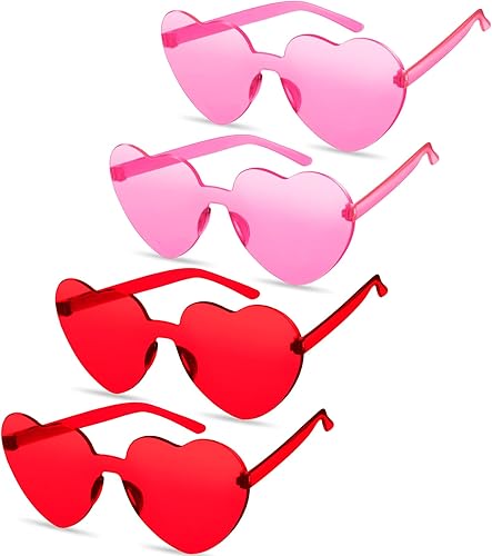 TOODOO 4 piezas de gafas de sol sin montura en forma de corazón transparente color caramelo gafas de fiesta