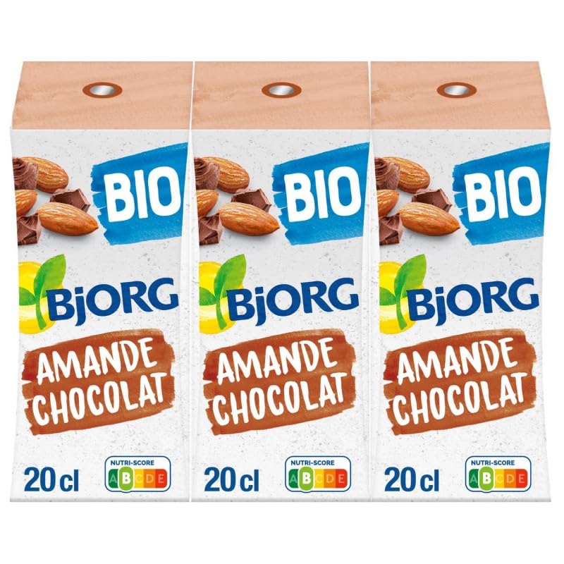 BJORG - Lait dAmande Chocolat Bio - Pack de 3 bouteilles de 200ml - Alternative saine et gourmande - Idéal pour une alimentation équilibrée - Lot De 3