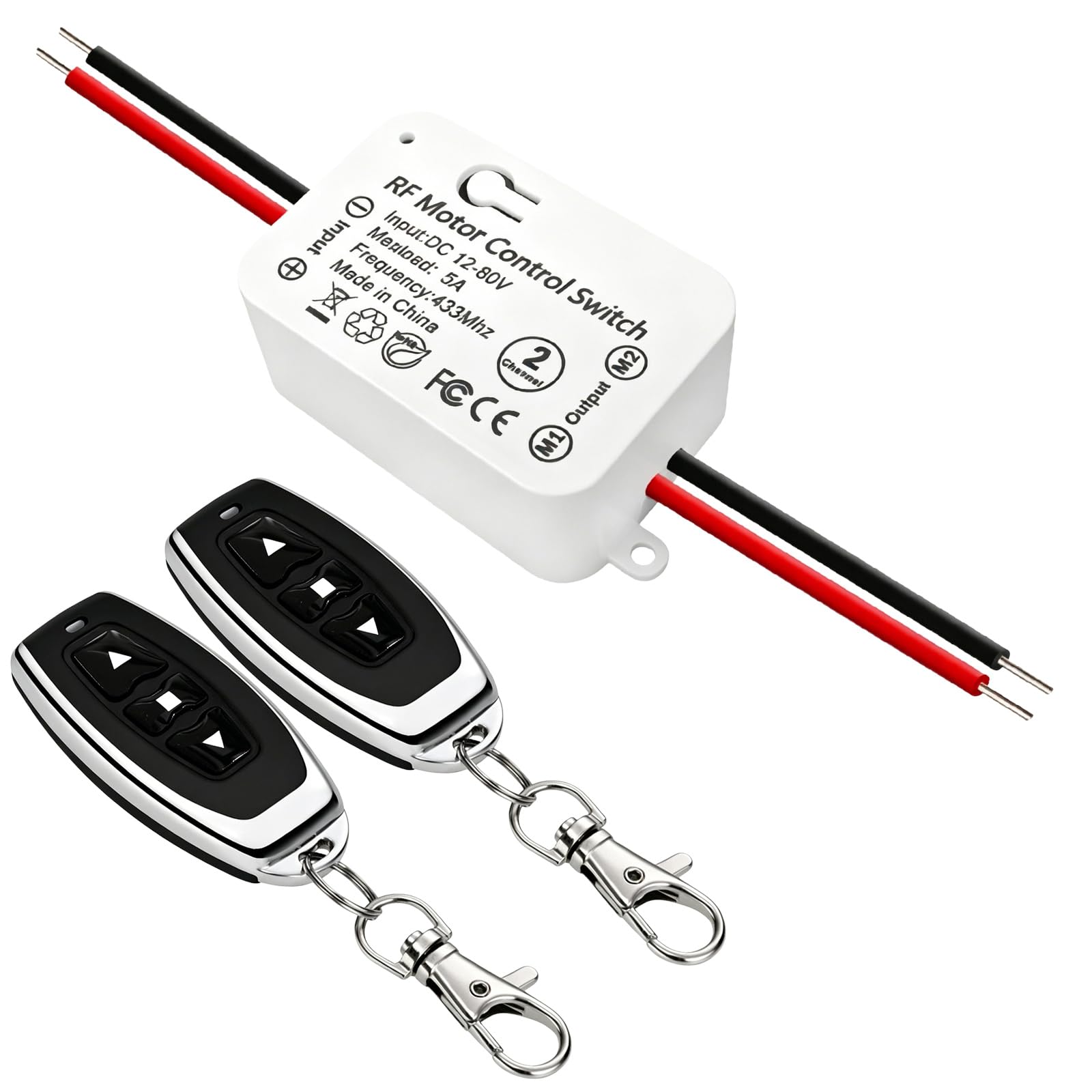 Interrupteur de Télécommande de Moteur CC, Contrôleur Moteur, Interrupteur sans fil exterieur étanche IP65, Récepteur radio universel, avec 2 émetteurs Moteur12V 24V 80V Commutateur à Télécommande